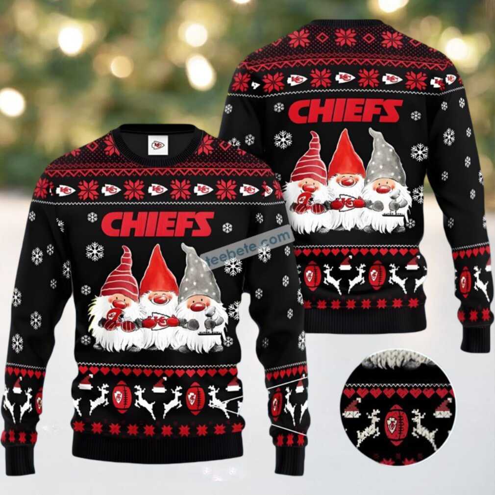 Kansas City Chiefs Christmas Gnomes Ugly Christmas Sweater Black Cheap Kansas City Chiefs Christmas Gnomes Ugly Christmas Sweater Black Cheap