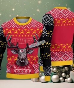 Kansas City Chiefs Christmas Reindeer Ugly Xmas Sweater Womens Red Kansas City Chiefs Christmas Reindeer Ugly Xmas Sweater Womens Red
