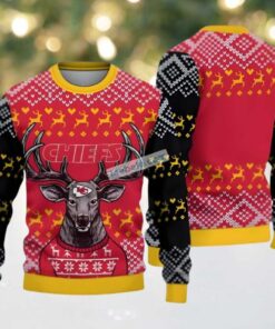 Kansas City Chiefs Christmas Reindeer Ugly Xmas Sweater Womens Red