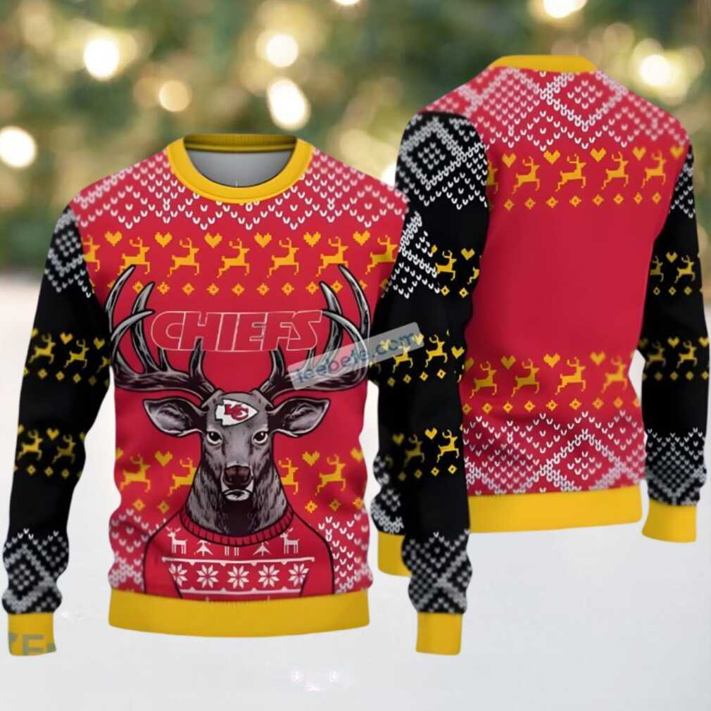Kansas City Chiefs Christmas Reindeer Ugly Xmas Sweater Womens Red Kansas City Chiefs Christmas Reindeer Ugly Xmas Sweater Womens Red