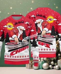 Kansas City Chiefs Dj Santa Claus Ugly Christmas Sweaters Family Red Kansas City Chiefs Dj Santa Claus Ugly Christmas Sweaters Family Red