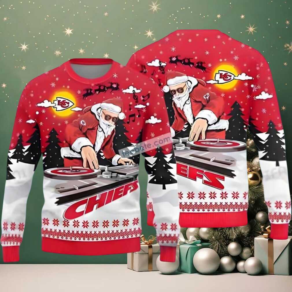 Kansas City Chiefs Dj Santa Claus Ugly Christmas Sweaters Family Red Kansas City Chiefs Dj Santa Claus Ugly Christmas Sweaters Family Red
