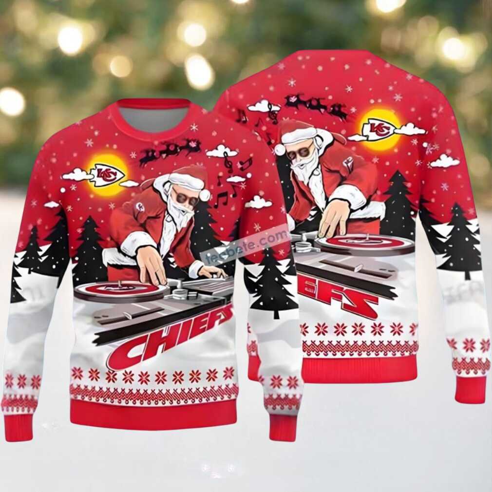 Kansas City Chiefs Dj Santa Claus Ugly Christmas Sweaters Family Red Kansas City Chiefs Dj Santa Claus Ugly Christmas Sweaters Family Red