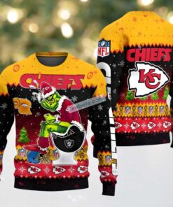 Kansas City Chiefs Funny Grinch Xmas Ugly Christmas Sweaters Vintage Red