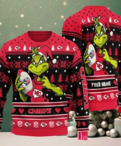 Kansas City Chiefs Grinch With Ball NFL Ugly Christmas Sweater Kansas City Chiefs Grinch With Ball NFL Ugly Christmas Sweater