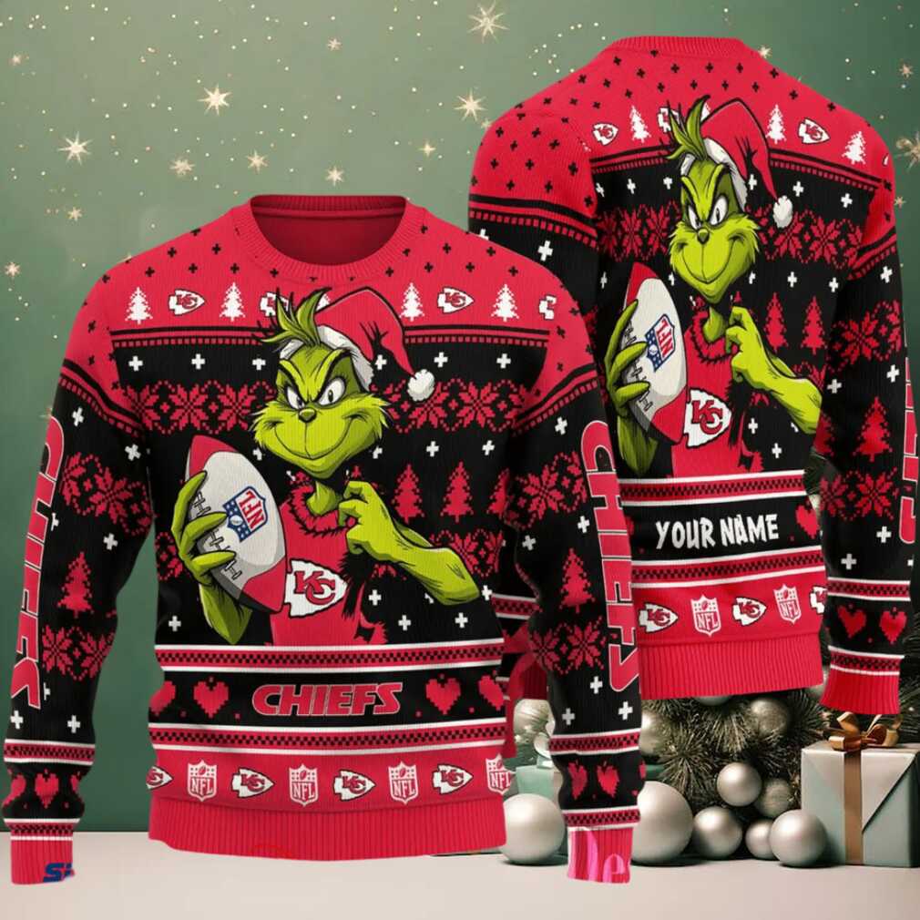 Kansas City Chiefs Grinch With Ball NFL Ugly Christmas Sweater Kansas City Chiefs Grinch With Ball NFL Ugly Christmas Sweater