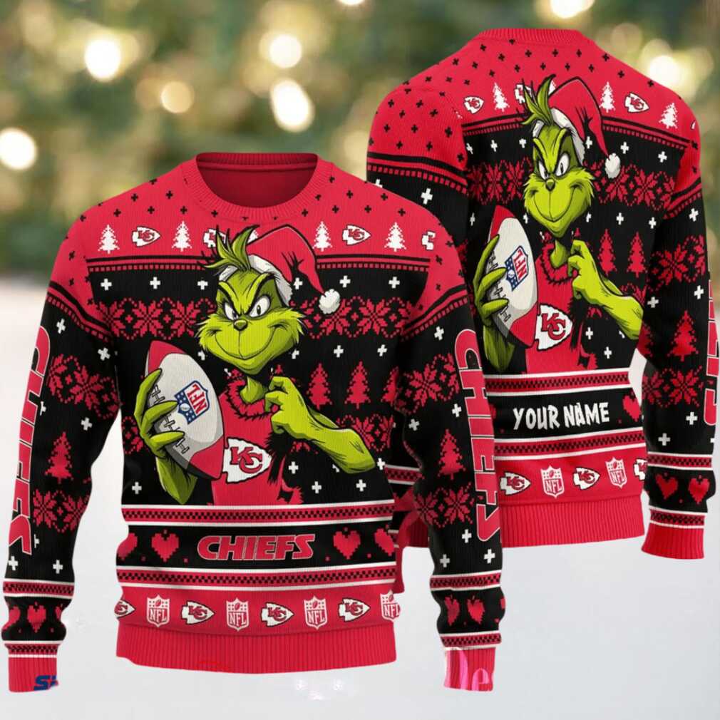Kansas City Chiefs Grinch With Ball NFL Ugly Christmas Sweater Kansas City Chiefs Grinch With Ball NFL Ugly Christmas Sweater