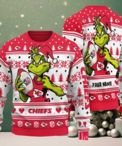 Kansas City Chiefs Grinch With Ball NFL Ugly Christmas Sweaters Kansas City Chiefs Grinch With Ball NFL Ugly Christmas Sweaters