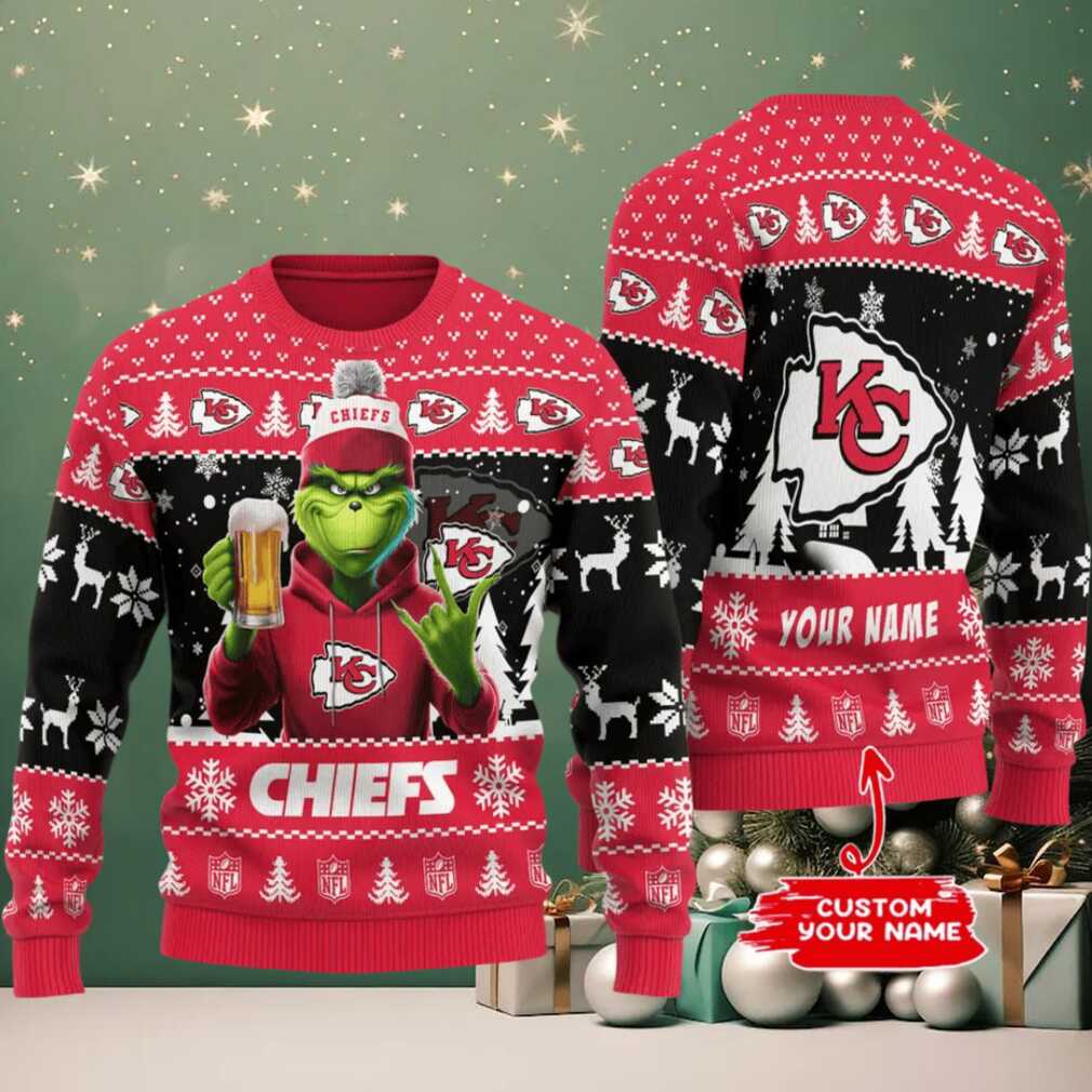 Kansas City Chiefs Grinch With Beer Ugly Christmas Sweater Kansas City Chiefs Grinch With Beer Ugly Christmas Sweater