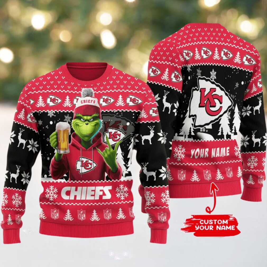 Kansas City Chiefs Grinch With Beer Ugly Christmas Sweater Kansas City Chiefs Grinch With Beer Ugly Christmas Sweater