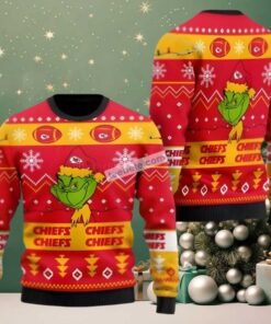 Kansas City Chiefs Merry Grinchmas Ugly Cardigan Christmas Red