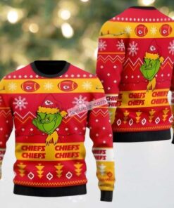Kansas City Chiefs Merry Grinchmas Ugly Cardigan Christmas Red
