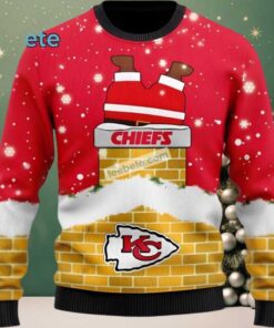 Kansas City Chiefs Santa Claus On Chimney Cute Ugly Christmas Sweater Red Kansas City Chiefs Santa Claus On Chimney Cute Ugly Christmas Sweater Red