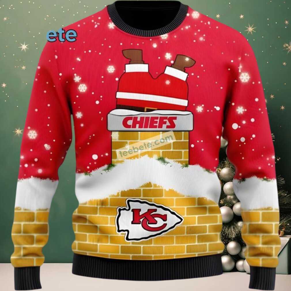 Kansas City Chiefs Santa Claus On Chimney Cute Ugly Christmas Sweater Red Kansas City Chiefs Santa Claus On Chimney Cute Ugly Christmas Sweater Red