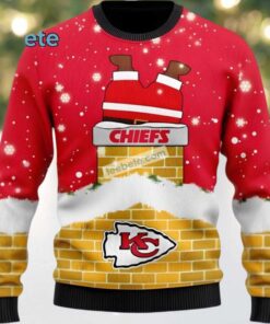 Kansas City Chiefs Santa Claus On Chimney Cute Ugly Christmas Sweater Red