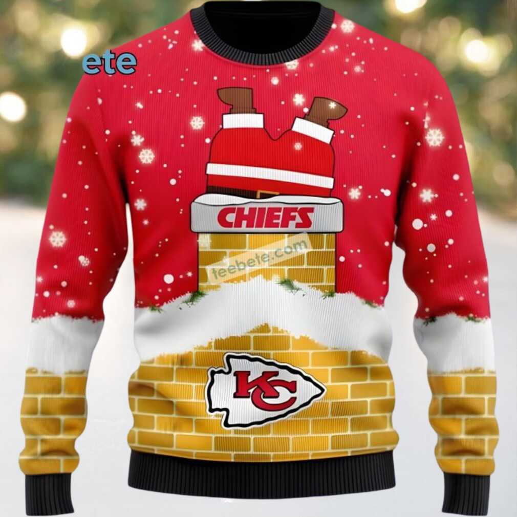 Kansas City Chiefs Santa Claus On Chimney Cute Ugly Christmas Sweater Red Kansas City Chiefs Santa Claus On Chimney Cute Ugly Christmas Sweater Red
