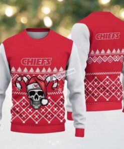 Kansas City Chiefs Skull Santa Hat Ugly Sweaters For Christmas Red Mens