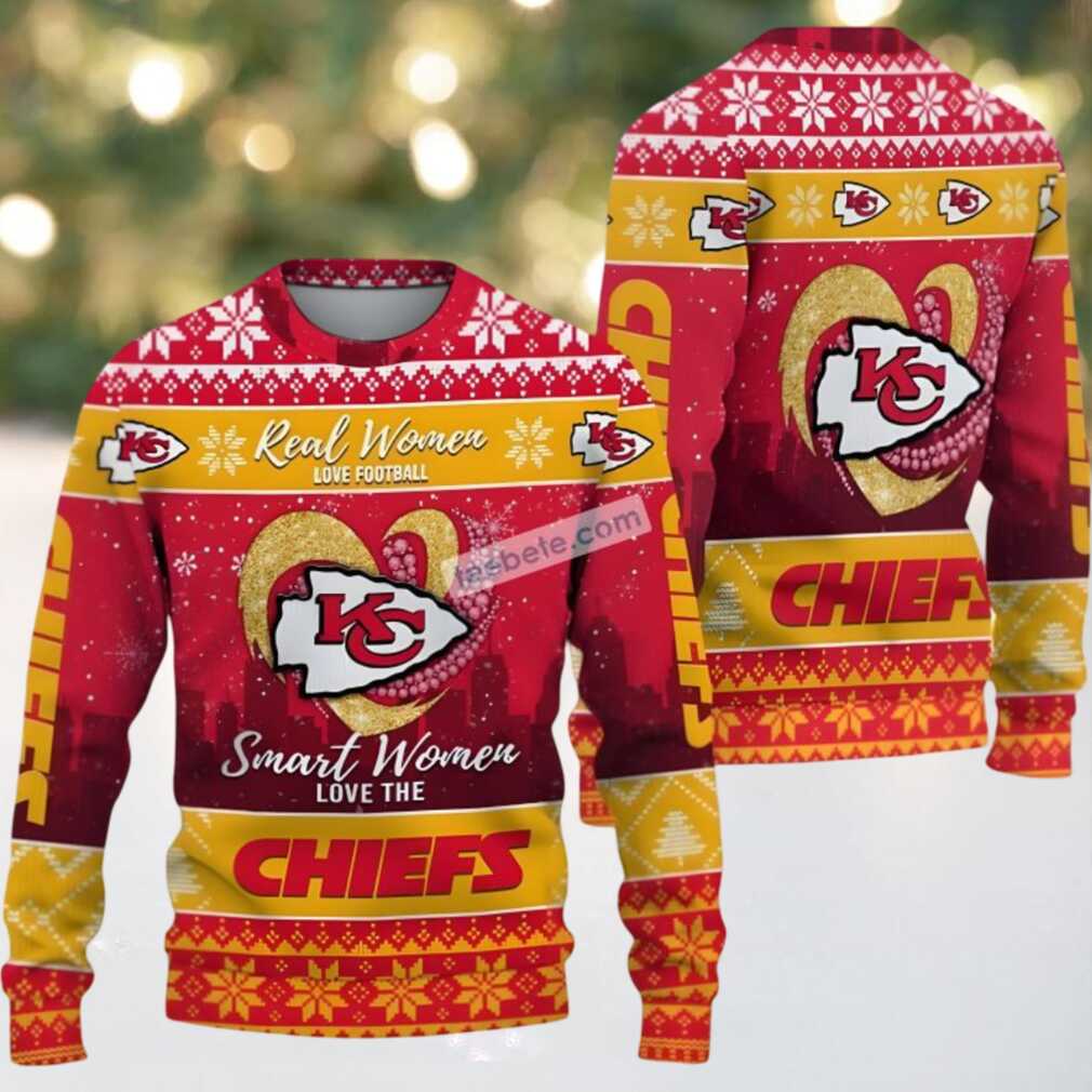 Kansas City Chiefs Smart Women Love Ugly Christmas Sweater Adults Red Kansas City Chiefs Smart Women Love Ugly Christmas Sweater Adults Red