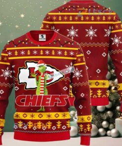 Kansas City Chiefs The Grinch Logo Ugly Christmas Sweater Adults Red Kansas City Chiefs The Grinch Logo Ugly Christmas Sweater Adults Red