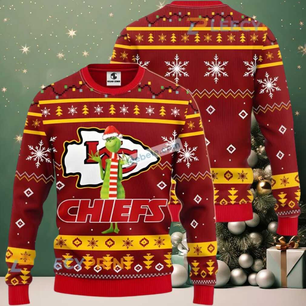 Kansas City Chiefs The Grinch Logo Ugly Christmas Sweater Adults Red Kansas City Chiefs The Grinch Logo Ugly Christmas Sweater Adults Red