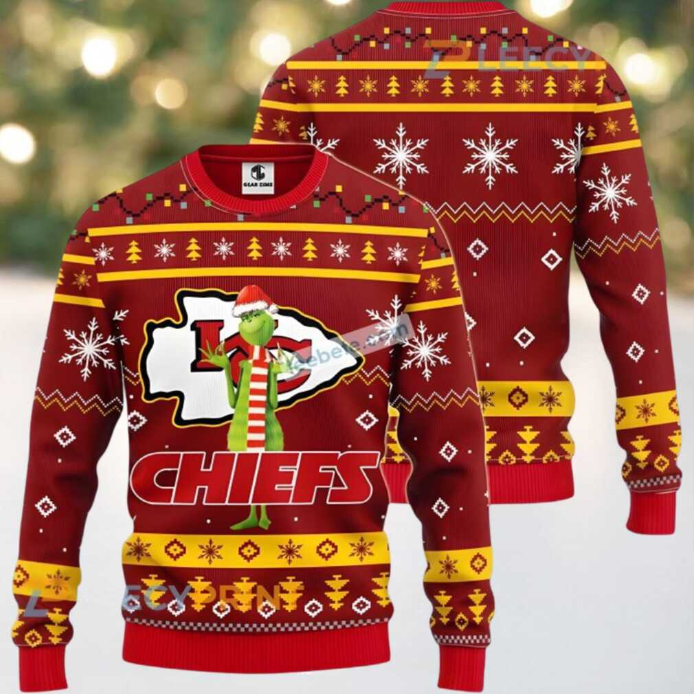 Kansas City Chiefs The Grinch Logo Ugly Christmas Sweater Adults Red Kansas City Chiefs The Grinch Logo Ugly Christmas Sweater Adults Red