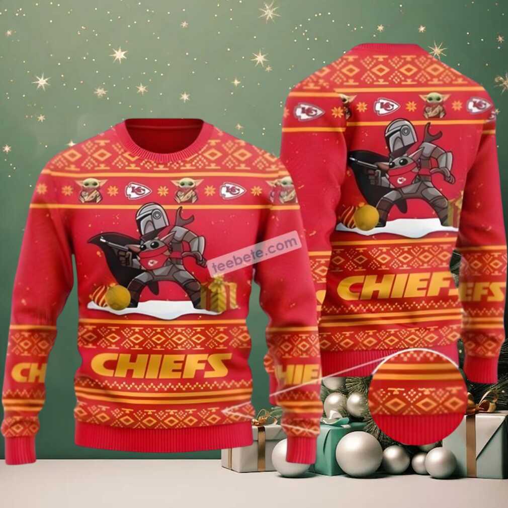 Kansas City Chiefs The Mandalorian Baby Yoda Ugly Cardigan Christmas Red Kansas City Chiefs The Mandalorian Baby Yoda Ugly Cardigan Christmas Red