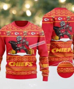Kansas City Chiefs The Mandalorian Baby Yoda Ugly Cardigan Christmas Red