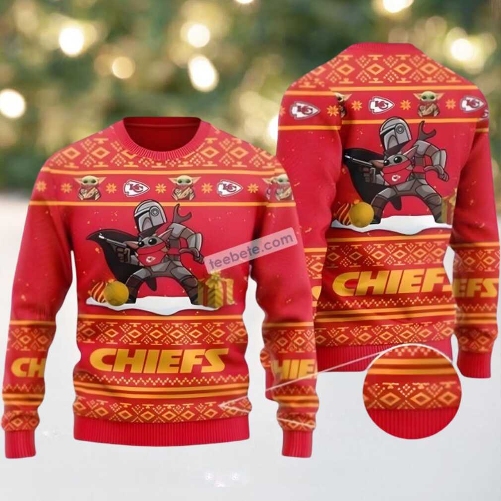 Kansas City Chiefs The Mandalorian Baby Yoda Ugly Cardigan Christmas Red Kansas City Chiefs The Mandalorian Baby Yoda Ugly Cardigan Christmas Red