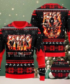Kiss Band End Of The Road World Tour Tribute Flame Knitted Ugly Christmas Sweater