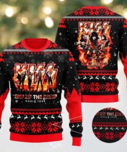 Kiss Band End Of The Road World Tour Tribute Flame Knitted Ugly Christmas Sweater