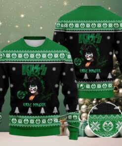 Kiss Band Eric Singer Signature Gift For Fans Green Knitted Ugly Christmas Sweater