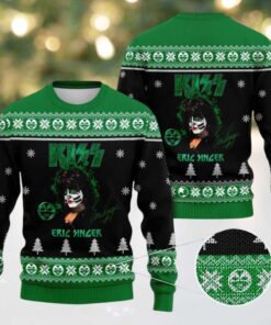 Kiss Band Eric Singer Signature Gift For Fans Green Knitted Ugly Christmas Sweater