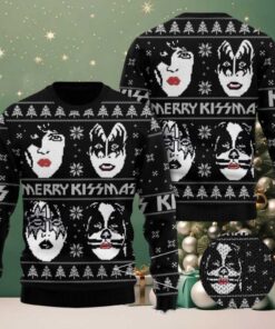 Kiss Band Funny Member Faces Classic Black Ugly Christmas Sweater