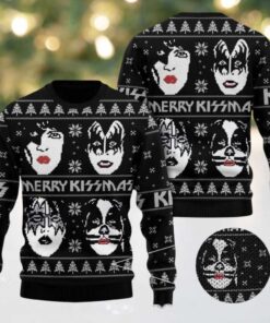 Kiss Band Funny Member Faces Classic Black Ugly Christmas Sweater