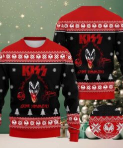 Kiss Gene Simmons Bloody Tongue With His Signature Black And Red Ugly Christmas Sweater