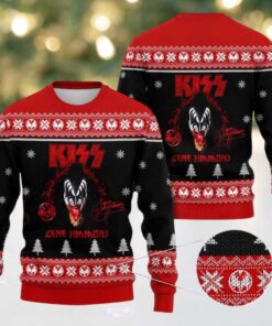 Kiss Gene Simmons Bloody Tongue With His Signature Black And Red Ugly Christmas Sweater