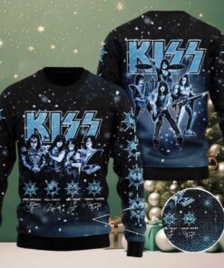 Kiss Graphics With Signatures Snowy Night Holiday Style 2025 Ugly Christmas Sweater