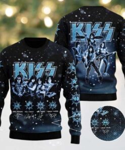 Kiss Graphics With Signatures Snowy Night Holiday Style 2025 Ugly Christmas Sweater