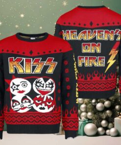 Kiss Heaven On Fire Band Members Faces Logo Ugly Christmas Sweater