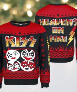 Kiss Heaven On Fire Band Members Faces Logo Ugly Christmas Sweater