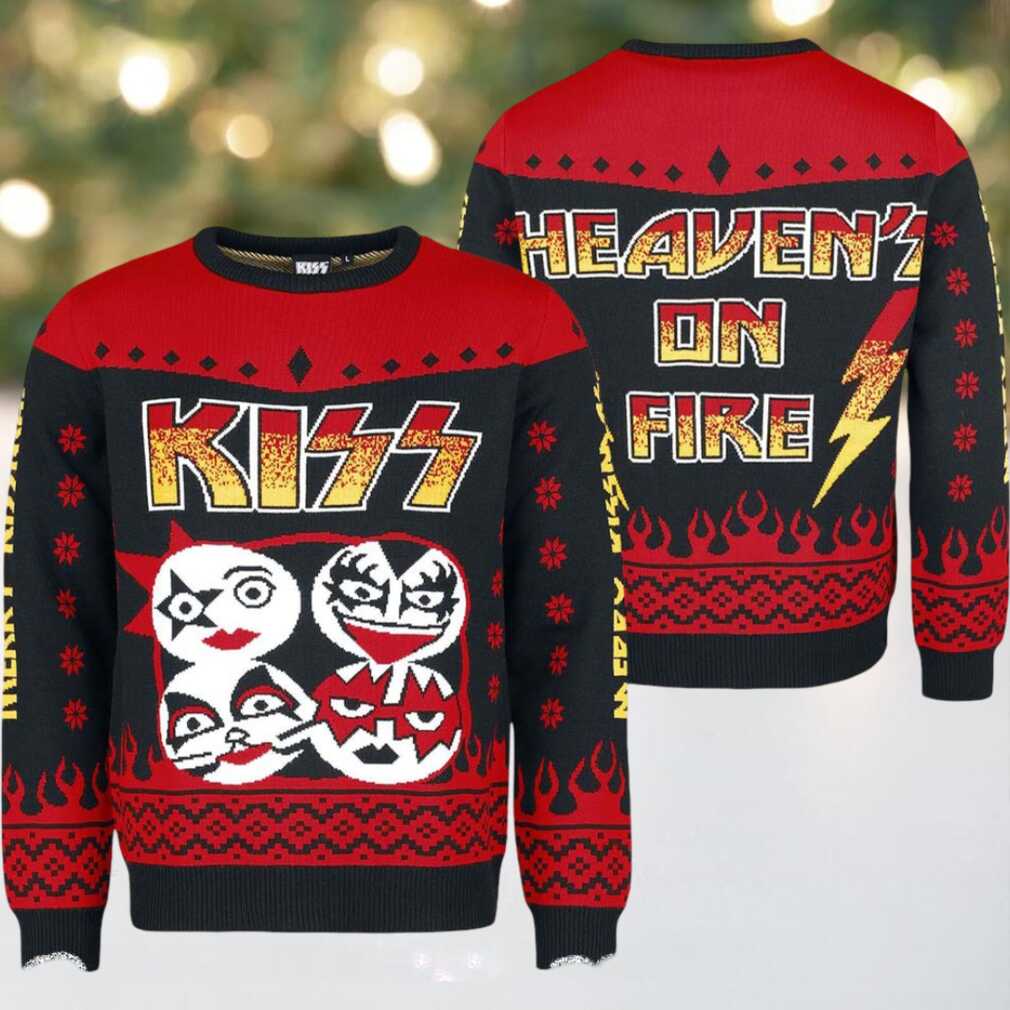 Kiss Heaven On Fire Band Members Faces Logo Ugly Christmas Sweater Kiss Heaven On Fire Band Members Faces Logo Ugly Christmas Sweater