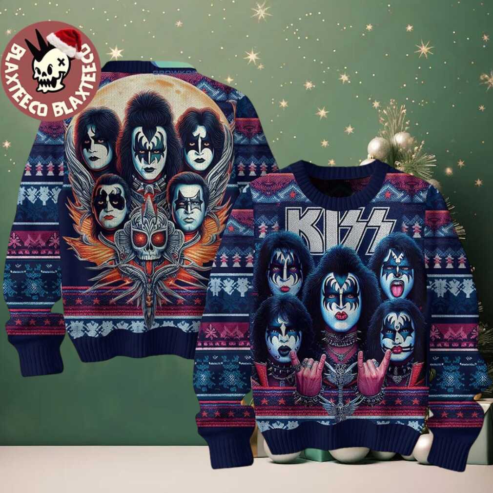 Kiss Members Rock And Roll Holiday Gift Vintage Style 2025 Ugly Christmas Sweater Kiss Members Rock And Roll Holiday Gift Vintage Style 2025 Ugly Christmas Sweater