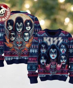 Kiss Members Rock And Roll Holiday Gift Vintage Style 2025 Ugly Christmas Sweater