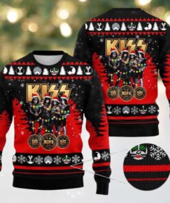 Kiss Members With Santa Hats End Of The Road The Final 50 Shows Anniversary Gift For Fans Ugly Christmas Sweater