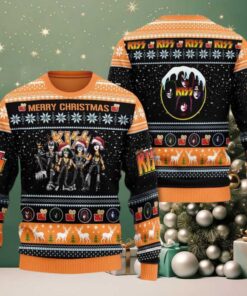 Kiss Merry Christmas Funny Santa Band Members Cartoon Style Snowy Gift For Fans Ugly Christmas Sweater