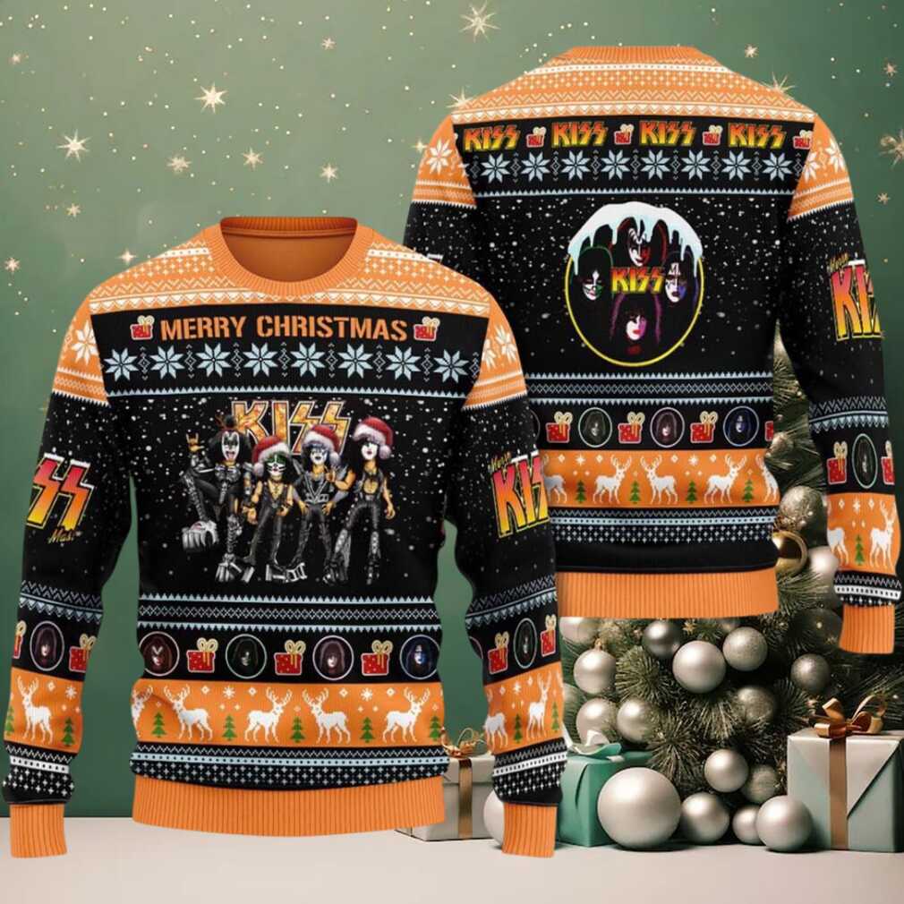 Kiss Merry Christmas Funny Santa Band Members Cartoon Style Snowy Gift For Fans Ugly Christmas Sweater Kiss Merry Christmas Funny Santa Band Members Cartoon Style Snowy Gift For Fans Ugly Christmas Sweater