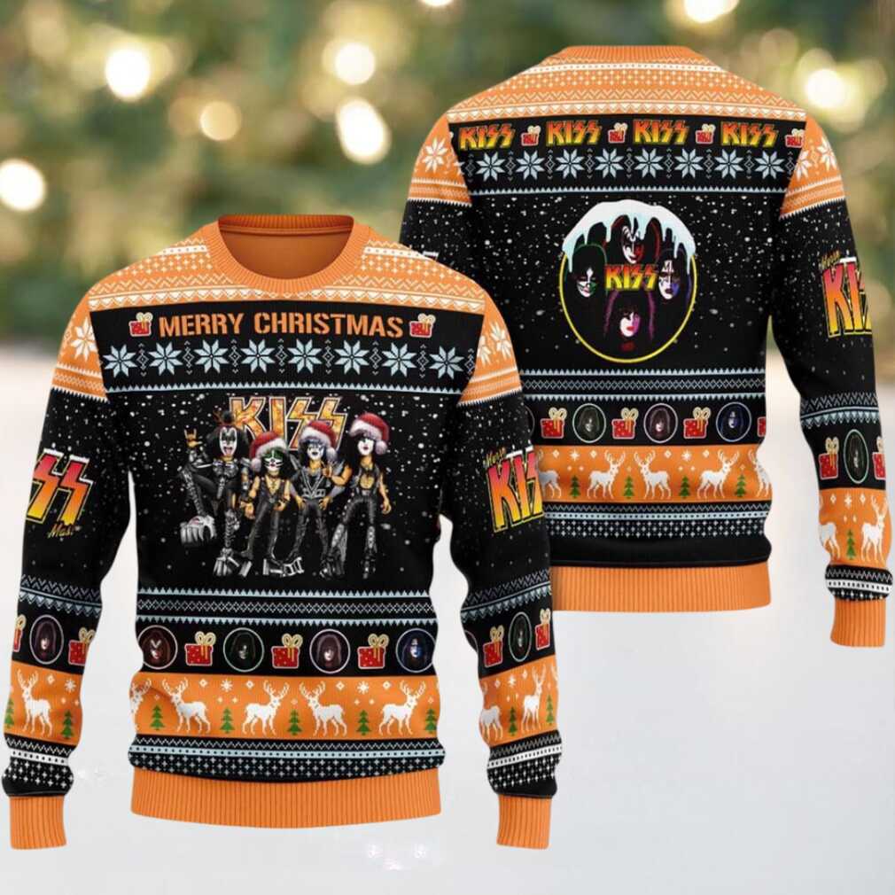 Kiss Merry Christmas Funny Santa Band Members Cartoon Style Snowy Gift For Fans Ugly Christmas Sweater Kiss Merry Christmas Funny Santa Band Members Cartoon Style Snowy Gift For Fans Ugly Christmas Sweater