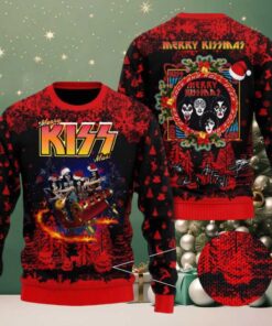 Kiss Merry Kissmas Rock And Roll In The Reindeer Sleigh Ugly Christmas Sweater