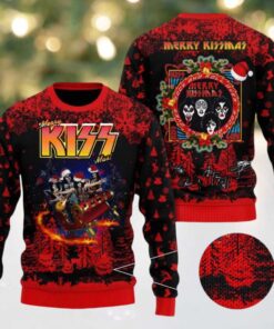 Kiss Merry Kissmas Rock And Roll In The Reindeer Sleigh Ugly Christmas Sweater