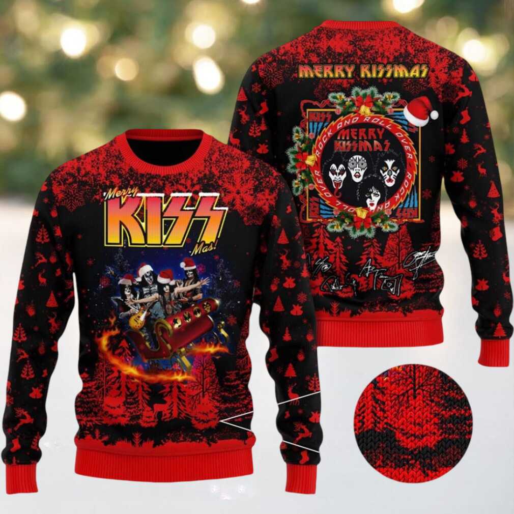 Kiss Merry Kissmas Rock And Roll In The Reindeer Sleigh Ugly Christmas Sweater Kiss Merry Kissmas Rock And Roll In The Reindeer Sleigh Ugly Christmas Sweater